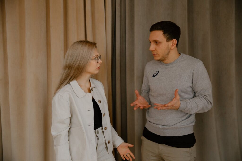couple dynamic showing signs of narcissistic gaslighting in a relationship and emotional invalidation