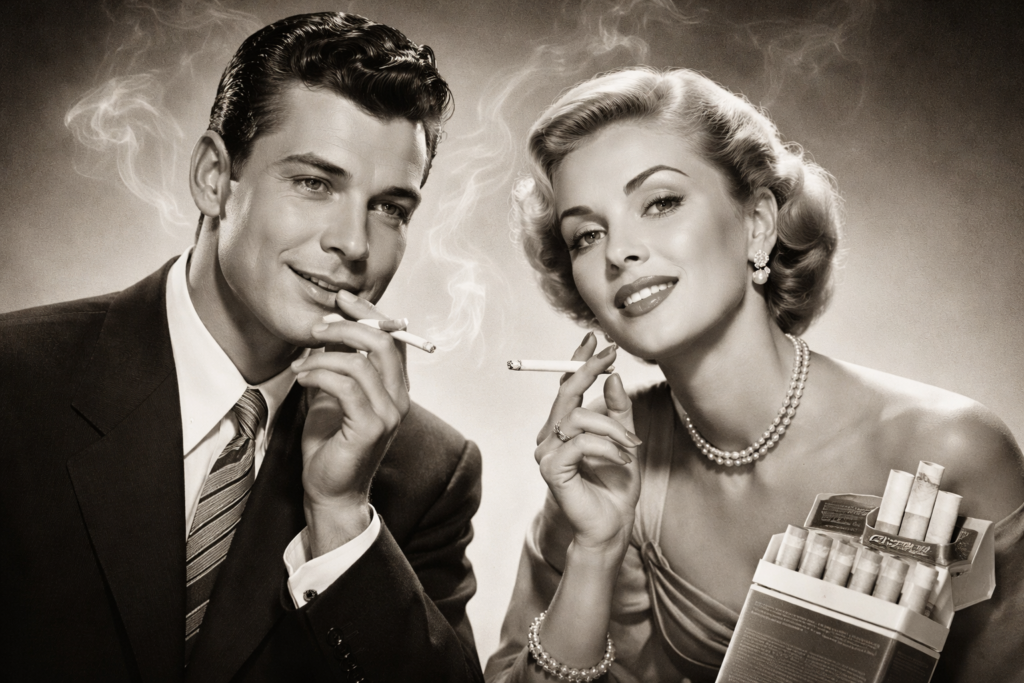 vintage cigarette advertisement from era of
biggest corporate cover-up in history